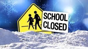 School Closed - picture of sign with 2 children - and snow on ground